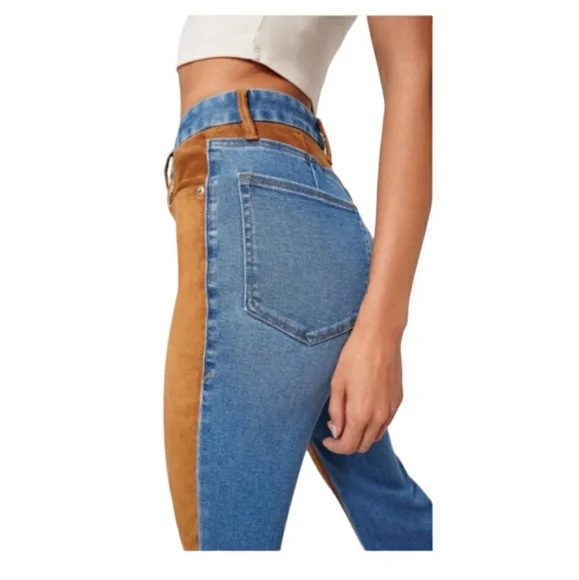 Good American Icon High Rise Denim Suede Straight Leg Jeans - Picture 4 of 10